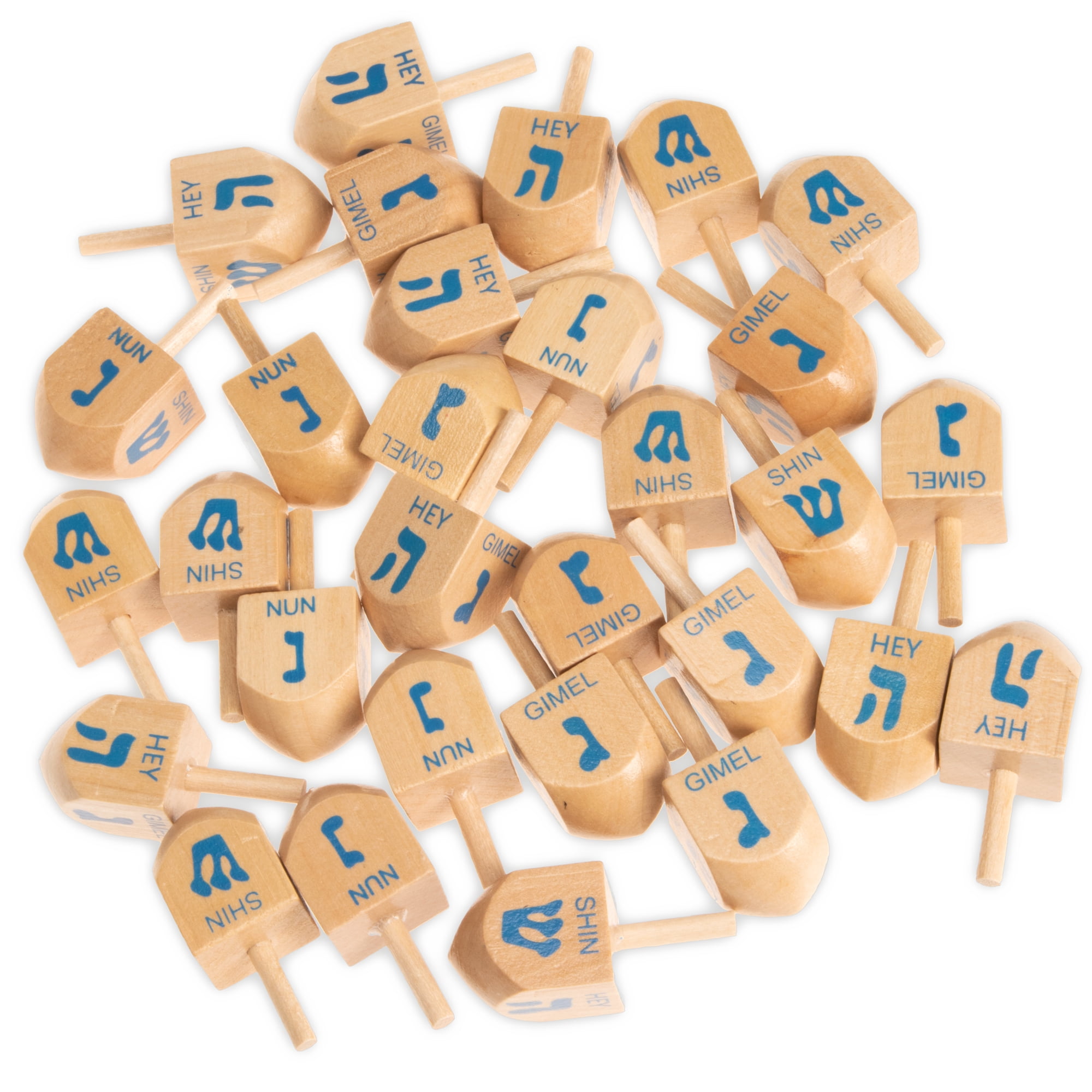 30Pack of Wooden Dreidels Natural Wood Holiday Spinning Tops in Bulk