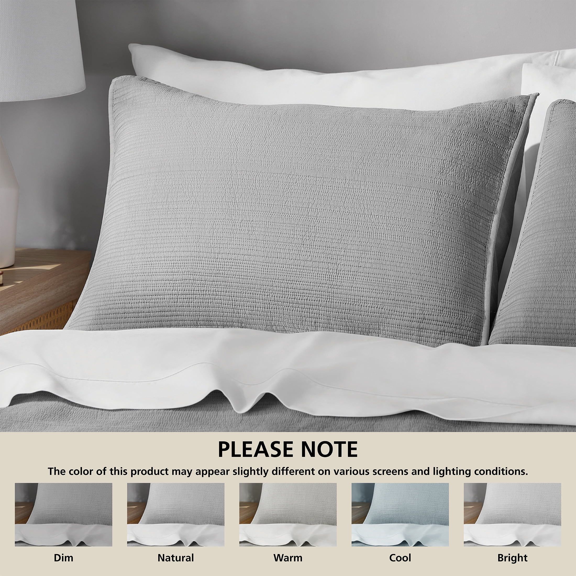 Mainstays Garment Washed Stripe Pillow Sham, Standard 20 in x 26 in, Silver Grey, 1 Pack