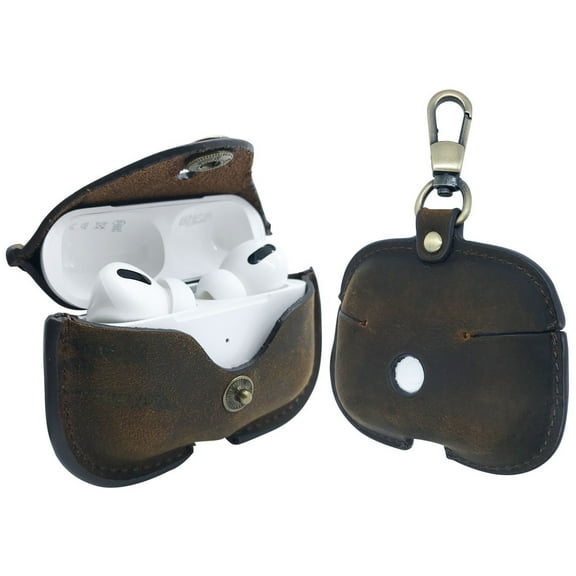 AirPods Pro Leather Case, TUFRIND Genuine Leather AirPod Pro Case with Keychain and Button Lock for Apple AirPods Pro Case, Support Wireless Charging - Legacy Pro Snap (Coffee)
