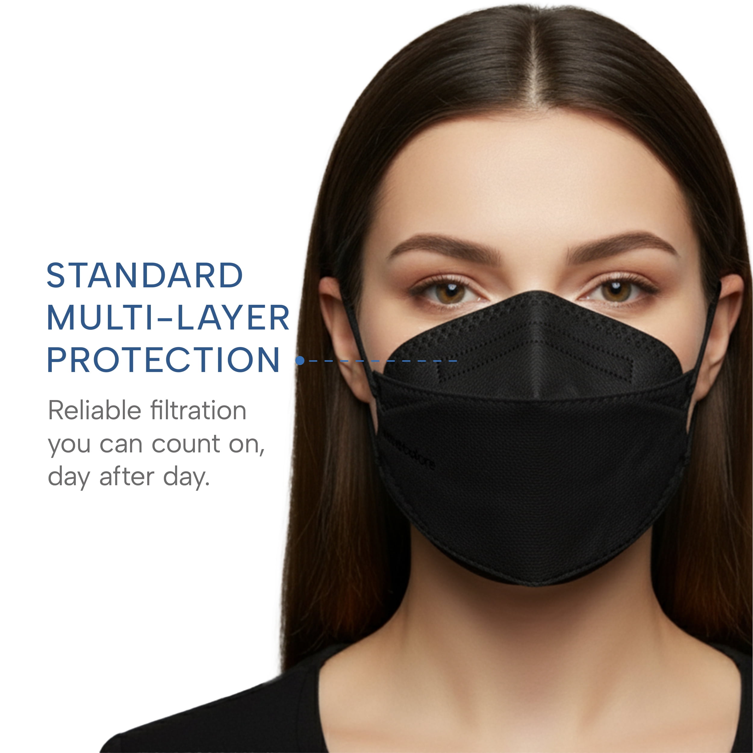 WellBefore Welcome Series KN95 3D Face Mask, Black, Regular, Pack of 50