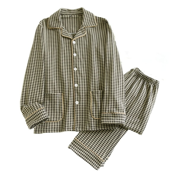 Ashirexll Mens Pajamas Set, Two Piece Sets, Casual Plaid Print Pajama Set For Men With Lapel Long Sleeve And Pocket