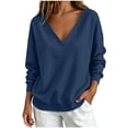 thumbnail image 3 of V Neck Sweatshirts for Women Long Sleeve Loose Drop Shoulder Solid Basic Pullover Tops Casual Lounge Sweatshirts, 3 of 6