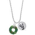 thumbnail image 1 of Delight Jewelry Silvertone Green Resin Wreath with Crystals Silvertone Script Initial Disc - Y - Charm Necklace, 20"+3", 1 of 4