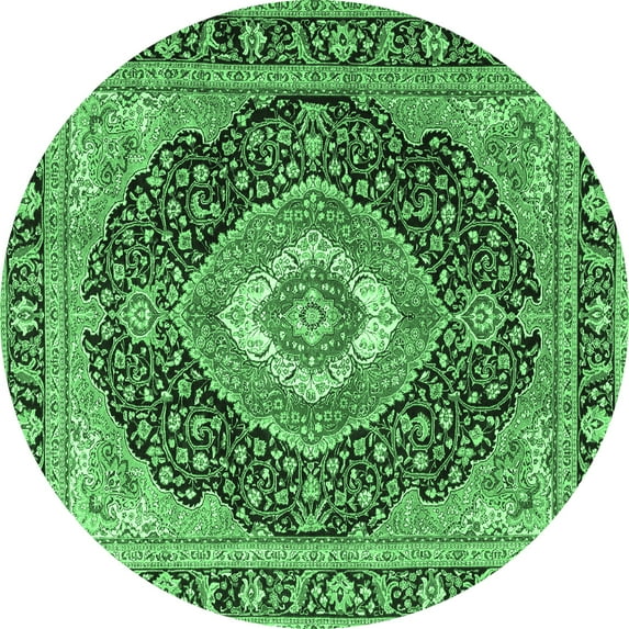 Ahgly Company Indoor Round Medallion Emerald Green Traditional Area Rugs, 4' Round