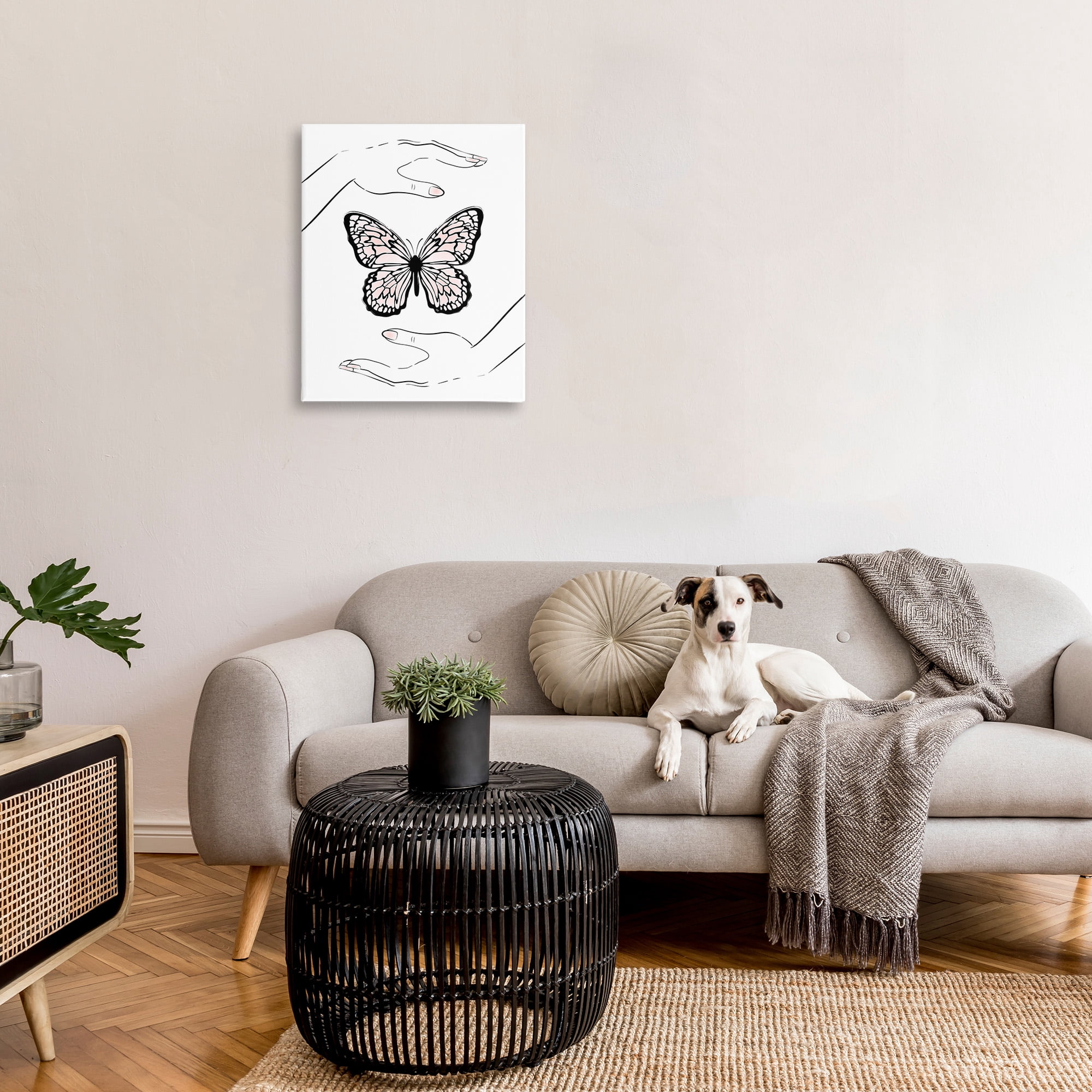 Stupell Industries Hands & Pink Butterfly Animals & Insects Painting Gallery Wrapped Canvas Art Print Wall Art, 24 x 30
