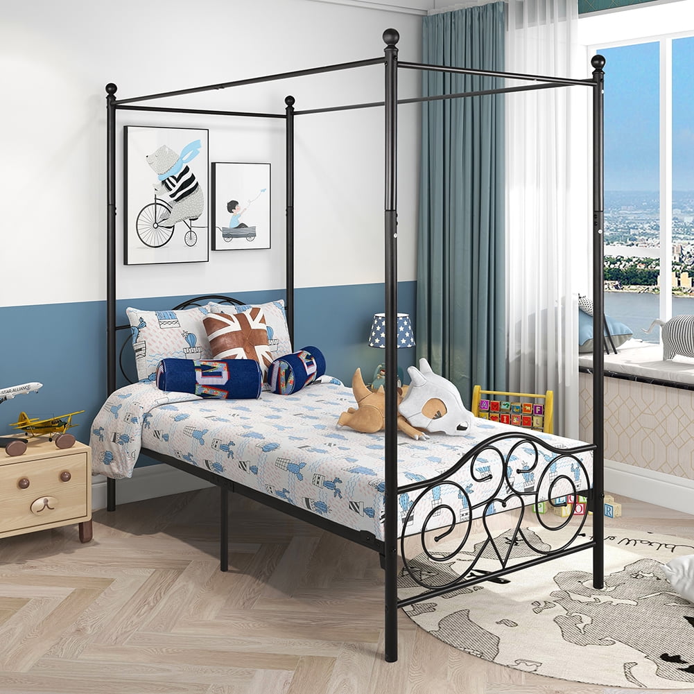 Kepooman Vintage Style Metal Canopy, Black Single Bed Frame with Headboard & Footboard / Easy DIY Assembly, 41.73"L x 23.03"W x 4.33"H, Twin Kepooman Vintage Style Metal Canopy, Black Single Bed Frame with Headboard & Footboard / Easy DIY Assembly, 41.73"L x 23.03"W x 4.33"H, Twin