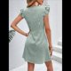 thumbnail image 4 of Vestidos de Verano A Rayas para Mujer, Minivestido Informal con Cuello en V, Mangas Abullonadas, Volantes y Botones. Verde L, 4 of 7
