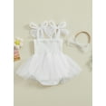 thumbnail image 4 of Biekopu Baby Girl 2Pcs Summer Outfits Sleeveless Tie Strap Smocked Romper Dress with Headband Set Infant Clothes, 4 of 9