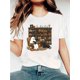 thumbnail image 1 of Halloween Series Reading on armchair with Black Cat & Bookshelf Design - Casual Loose Fit Summer T-Shirt for adults, 100% Cotton, Machine Washable, adult Clothing, Nontransparent Material, 1 of 6