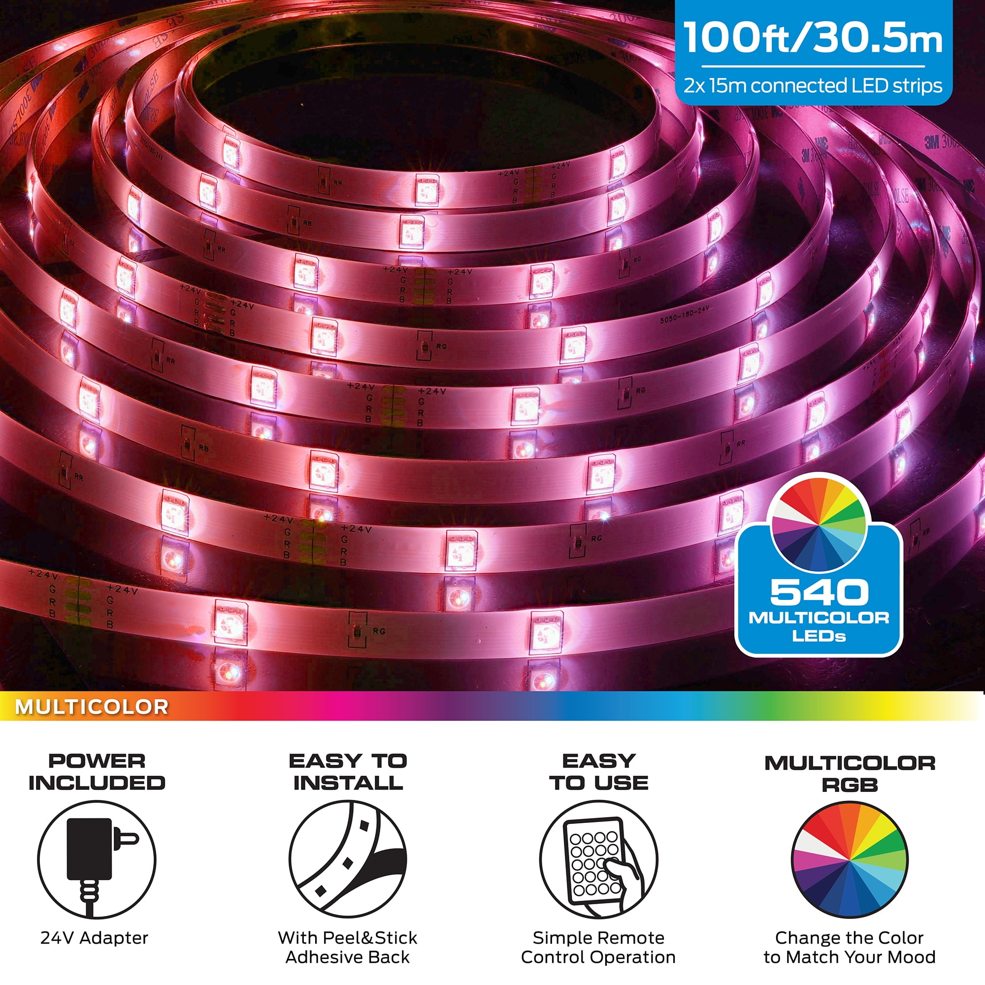 Monster LED 100ft Multicolor Light Strip, Indoor Locations