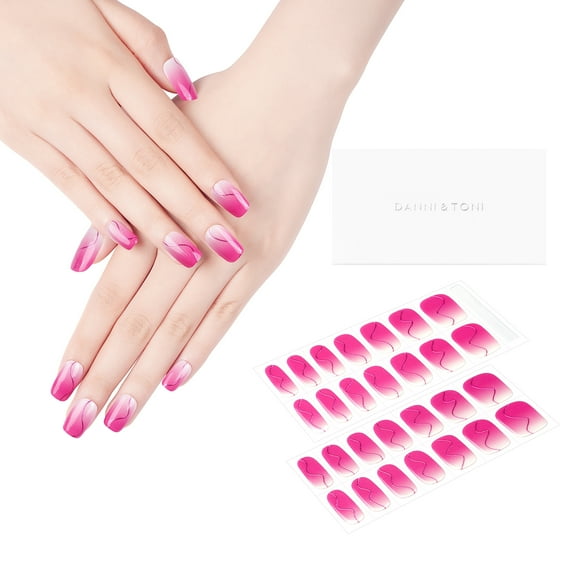 DANNI & TONI Semi Cured Gel Nail Strips Bright Pink Gradient (Blush Aura) Ombre Gel Nail Wraps UV Nails 28 Stickers Gift for Women