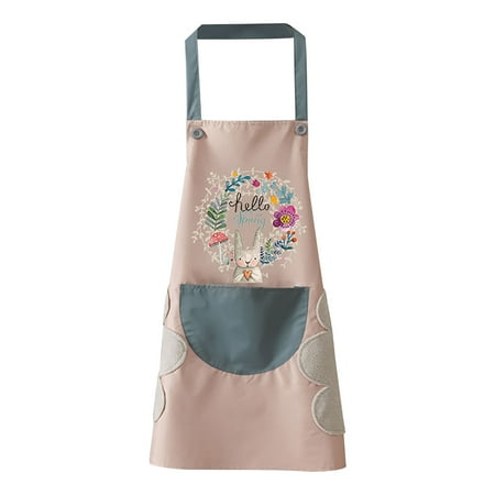

XFLWAM Lovely Bunny Aprons For Women With Pockets 2 Side Coral Velvet Towels Waterproof And Oil-proof Cooking Kitchen Housework Apron For Gift