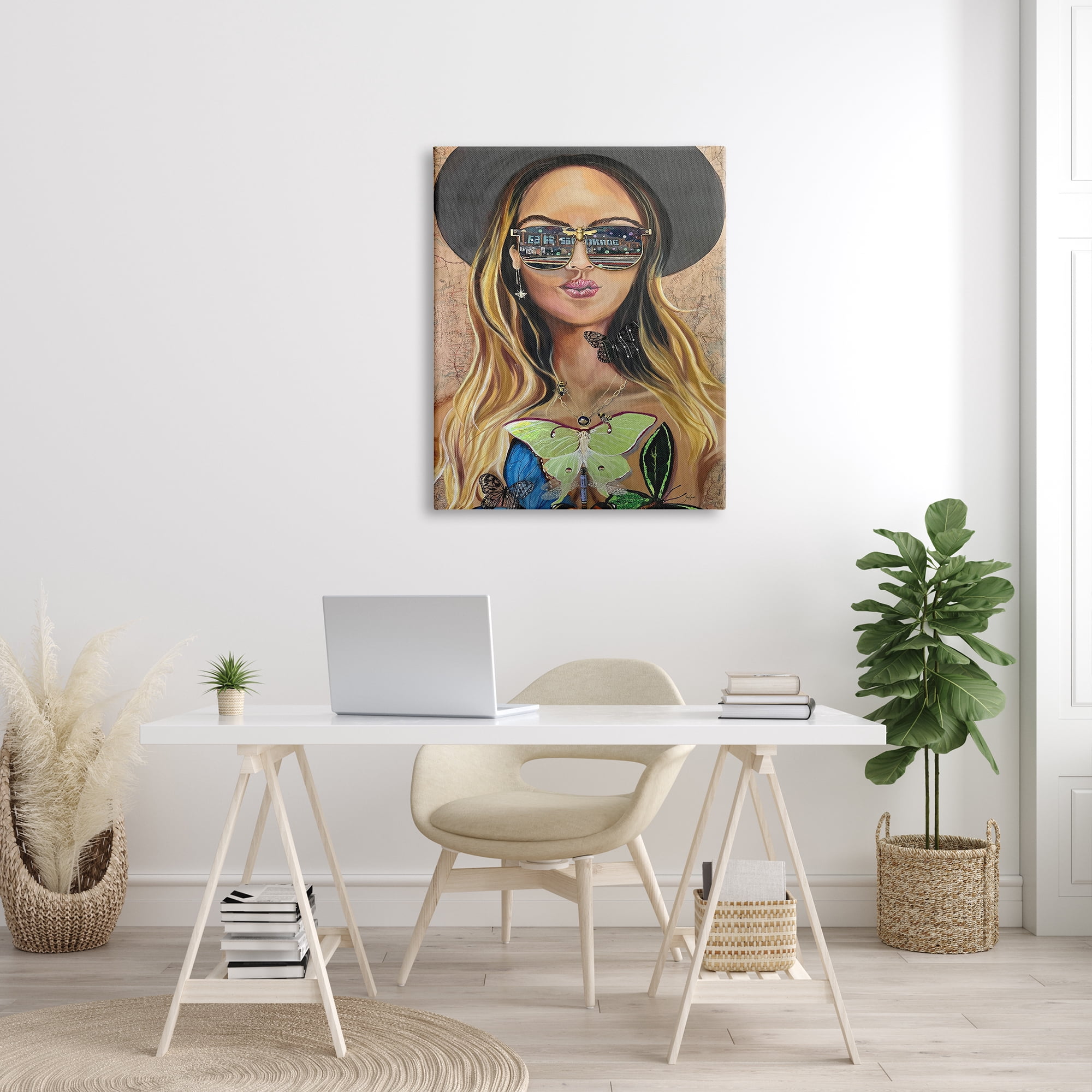 Stupell Industries Trendy Woman Luna Moth City Reflection Sunglasses Painting Gallery Wrapped Canvas Print Wall Art, Design by Stacy Gresell