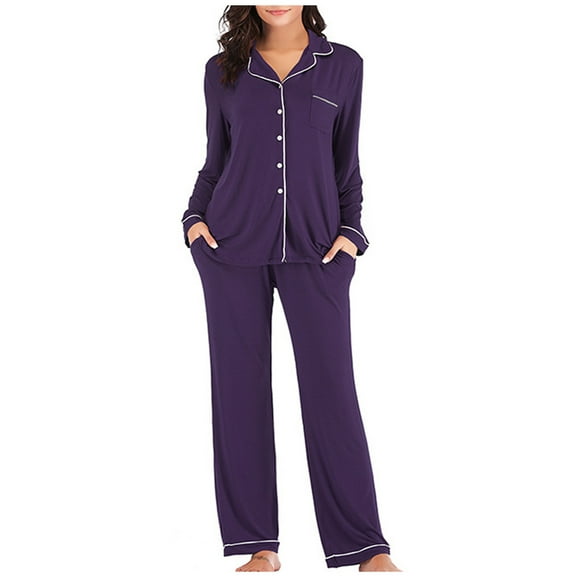 AOOCHASLIY Pajamas for Women Single-breasted Pajamas Autumn Winter Long Sleeve Pajama Pants Homewear Set