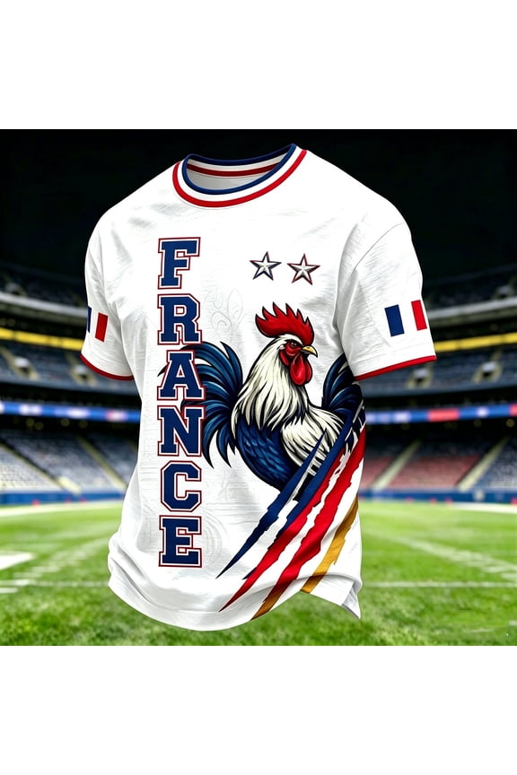 Mens France Soccer Jersey T Shirt Short Sleeve Crewneck Football Fan Rooster Diagonal Block 2026 Retro Vintage Casual Summer Style Tee