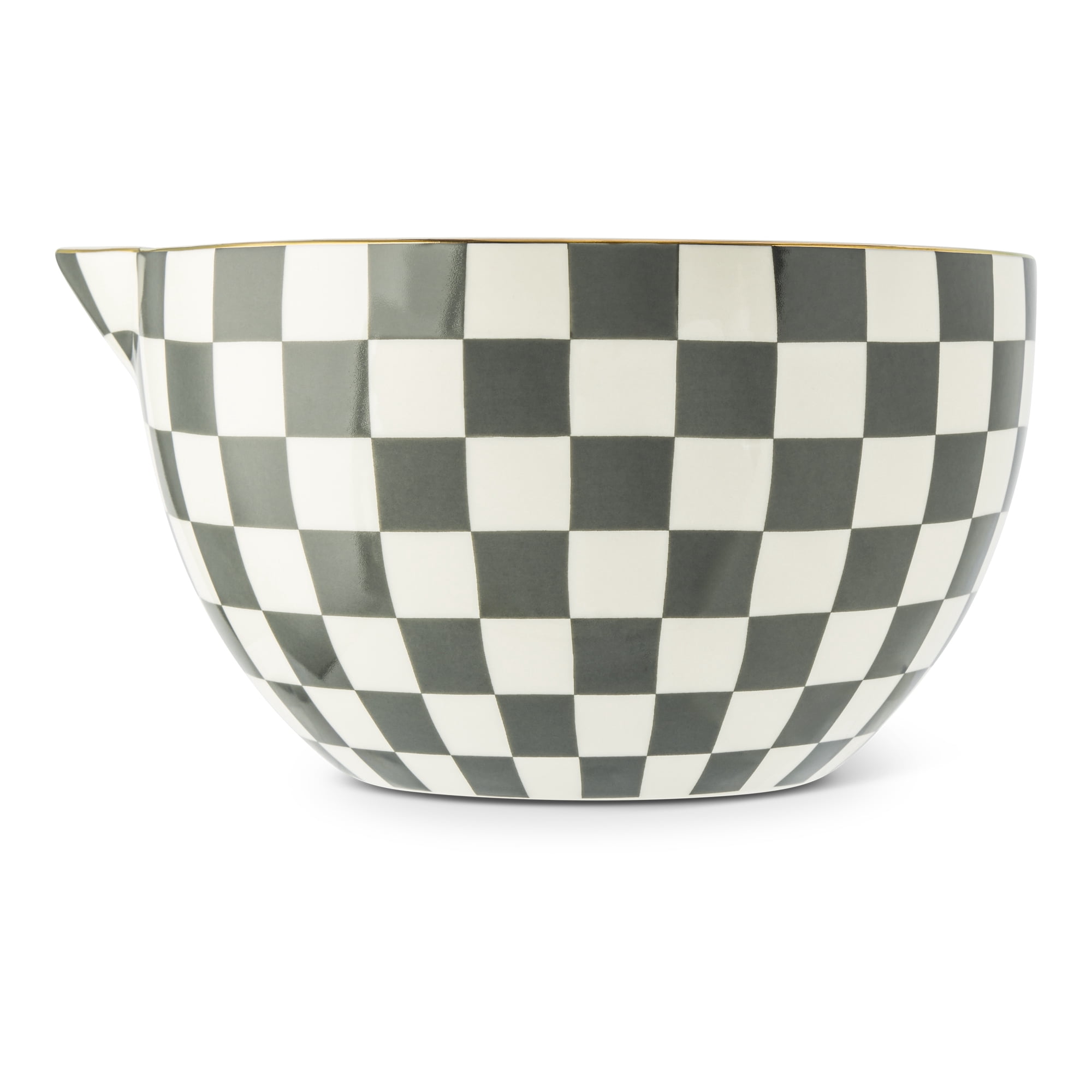 Thyme & Table 5-Piece Ceramic Mixing Bowl and Measuring Set - Green Checkered