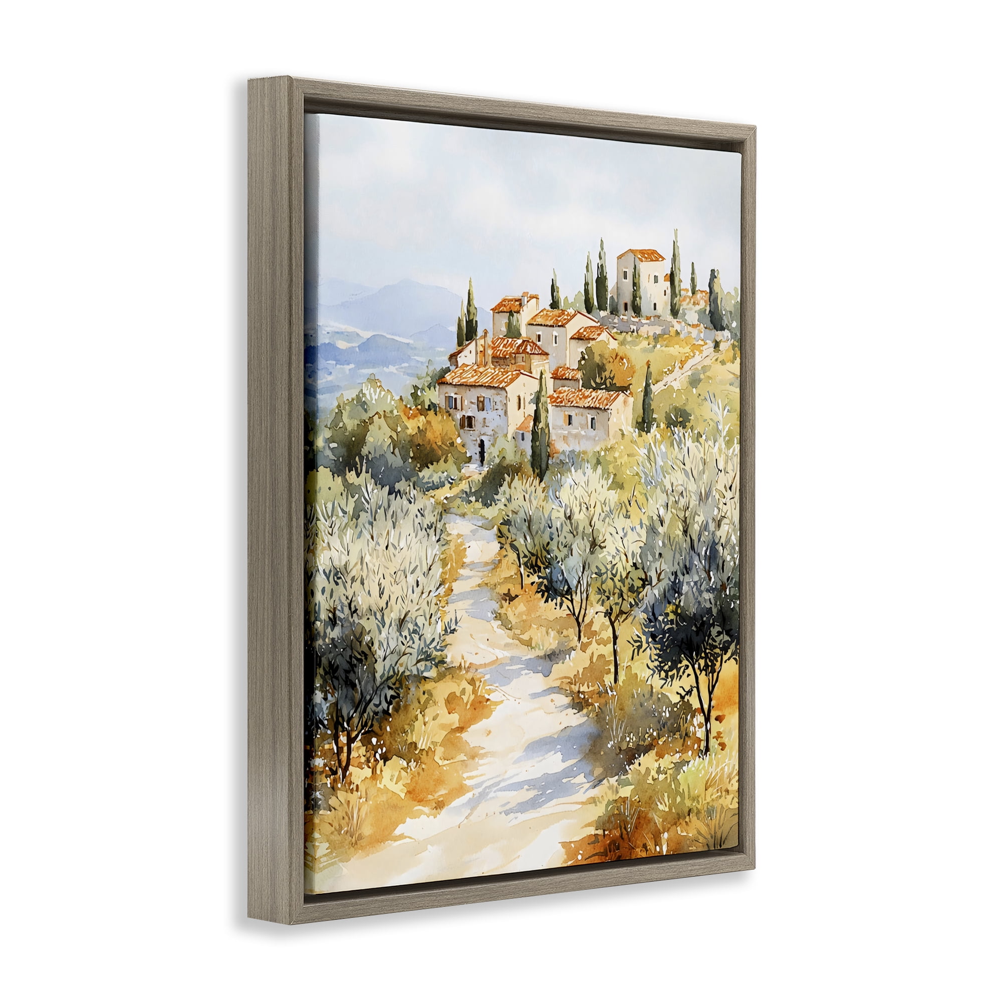 Stupell Industries Tuscan Hilltop Village View Brown Framed Floater Canvas Wall Art, design by LSR Design Studio