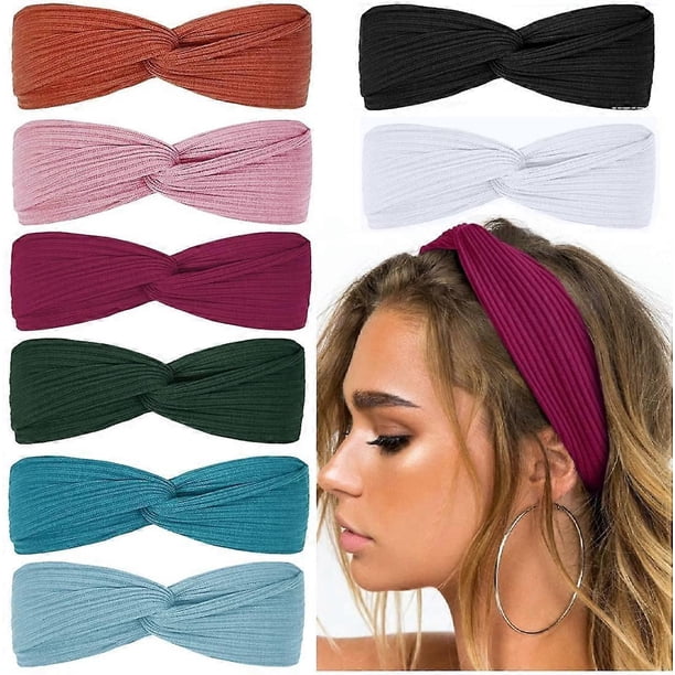 UBIUO Diademas para mujer, diademas elásticas bohemias con nudos retorcidos para niñas, turbante cruzado, turbante liso, accesorios para el cabello de moda para yoga y entrenamiento.