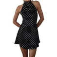 thumbnail image 1 of Argulvti Robe Courte pour Femmes à Col Licou, Imprimé à Pois, Sans Manches, Dos Ouvert, Robe Trapèze pour Quotidien, Fête, Boîte de Nuit, 1 of 9