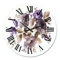 thumbnail image 2 of Designart 'Purple Retro Flowers With Brown Leaves' Traditional Wall Clock, 2 of 5