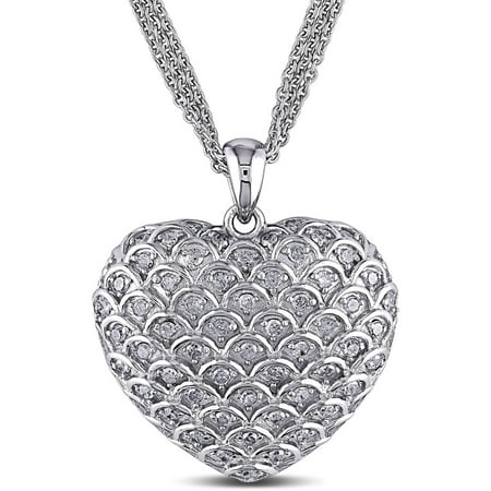 Miabella 1 Carat T.W. Diamond Sterling Silver Heart Pendant, 17