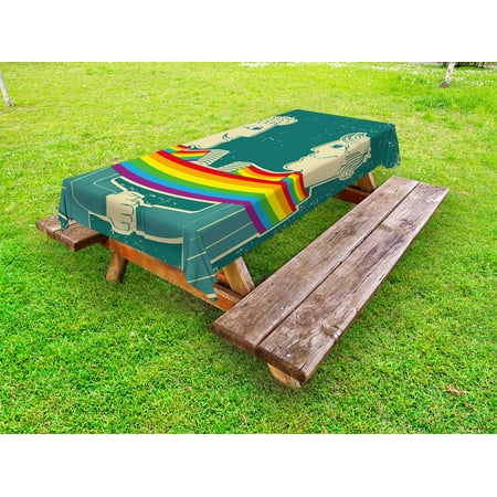 

Pride Outdoor Tablecloth Happy Gay Couple Tied with Rainbow Colored Scarf Holding Hands Romantic Special Day Decorative Washable Fabric Picnic Tablecloth 58 X 120 Inches Multicolor by Ambesonne