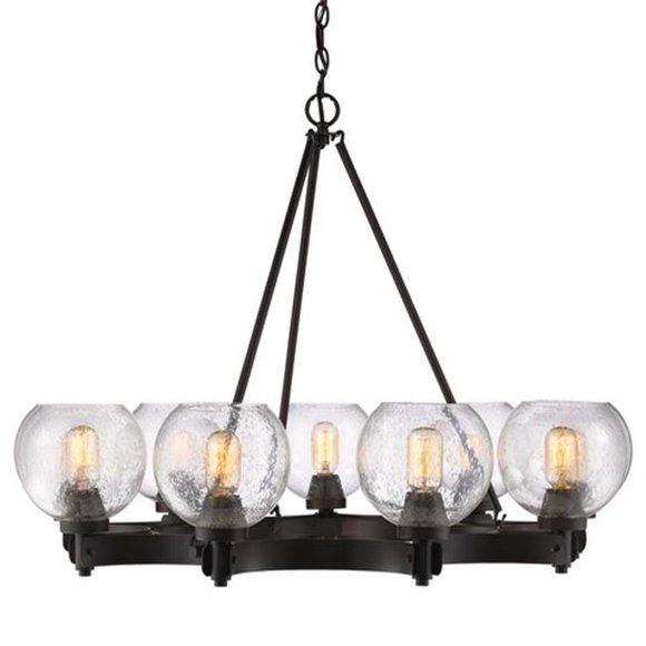 Golden Lighting 4855-9 RBZ-SD Galveston 9 Light Chandelier in Rubbed Bronze with Seeded Glass