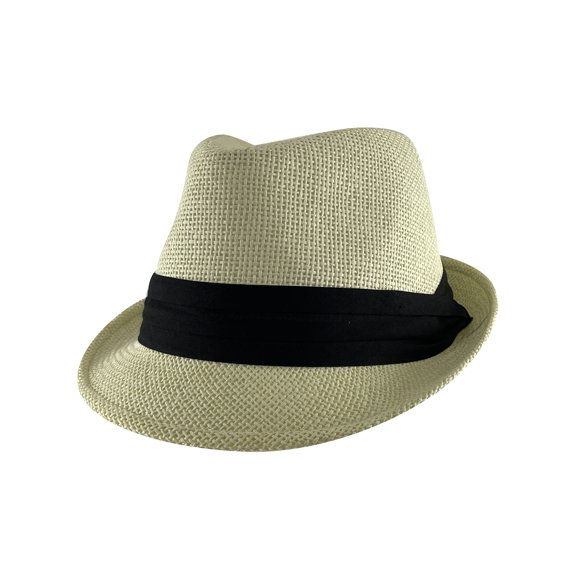 Top Headwear Triband Straw Fedora Hat - Natural