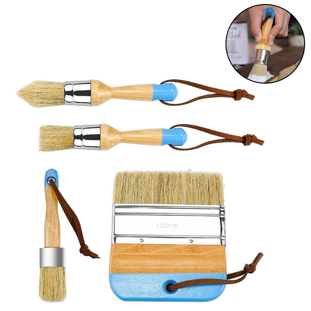 5 Pieces Chalk and Wax Paint Brushes Natural Bristles Wooden Handle DIY  Painting and Waxing Brushes for Art Craft Wood Furniture Home Decoration