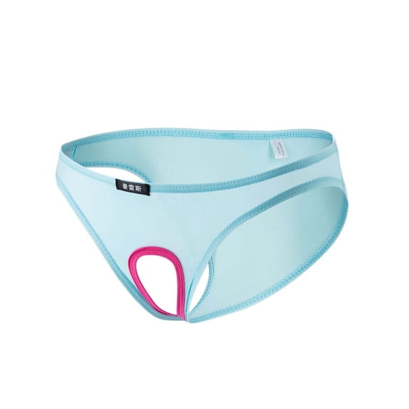 Odeerbi Mens Underwear See Through Thong Briefs 2025 Casual Fashion Solid Erogenous Elegant Cutout Open File Ice Silk Light Blue