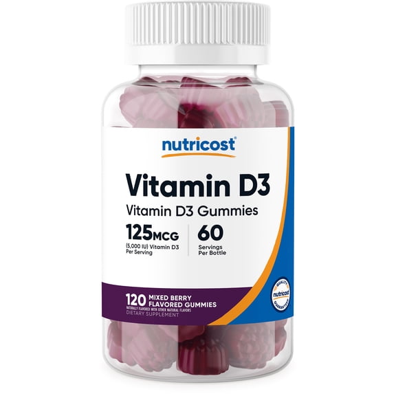 Nutricost Vitamin D3 Gummies, 120  Mixed Berry Gummies, 60 Servings