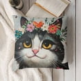thumbnail image 3 of YINGXI Cute Cat Pillow Cover, Pet Animal Double Sides Print Pillowcase, Blooming Flowers Natural Throw Pillow Cover Single Pack 24x24in, 3 of 5
