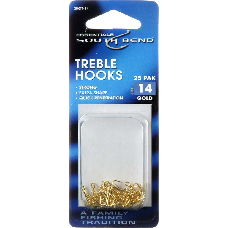 South Bend Gold Treble Hook - Size 14, 25 Count