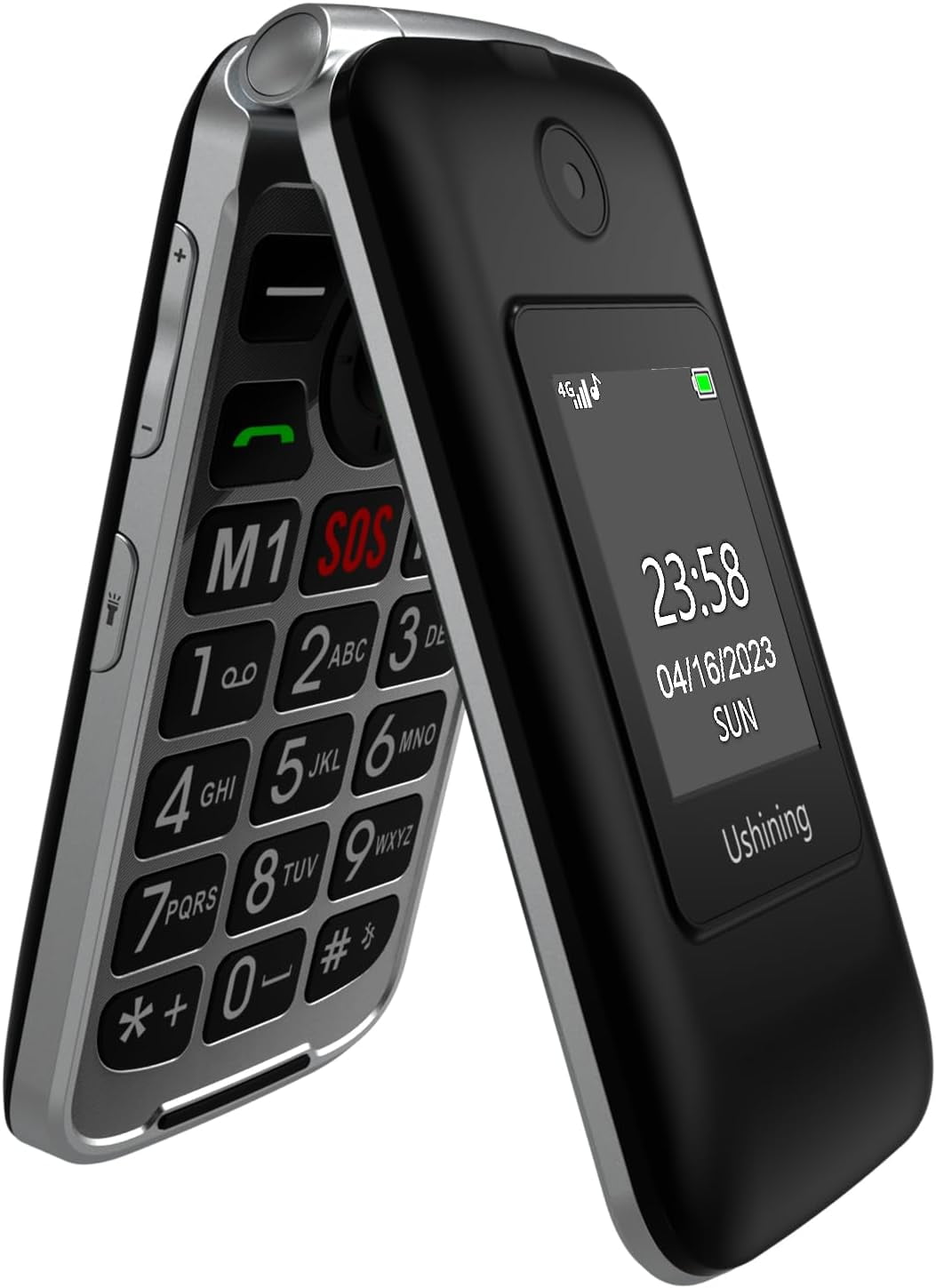 4G Elderly Portable No Contract Foldable Portable Simple Big Button Elderly Mobile Phone with Charging Station Emergency Call Button Dual SIM Card Free 1200Mah Battery