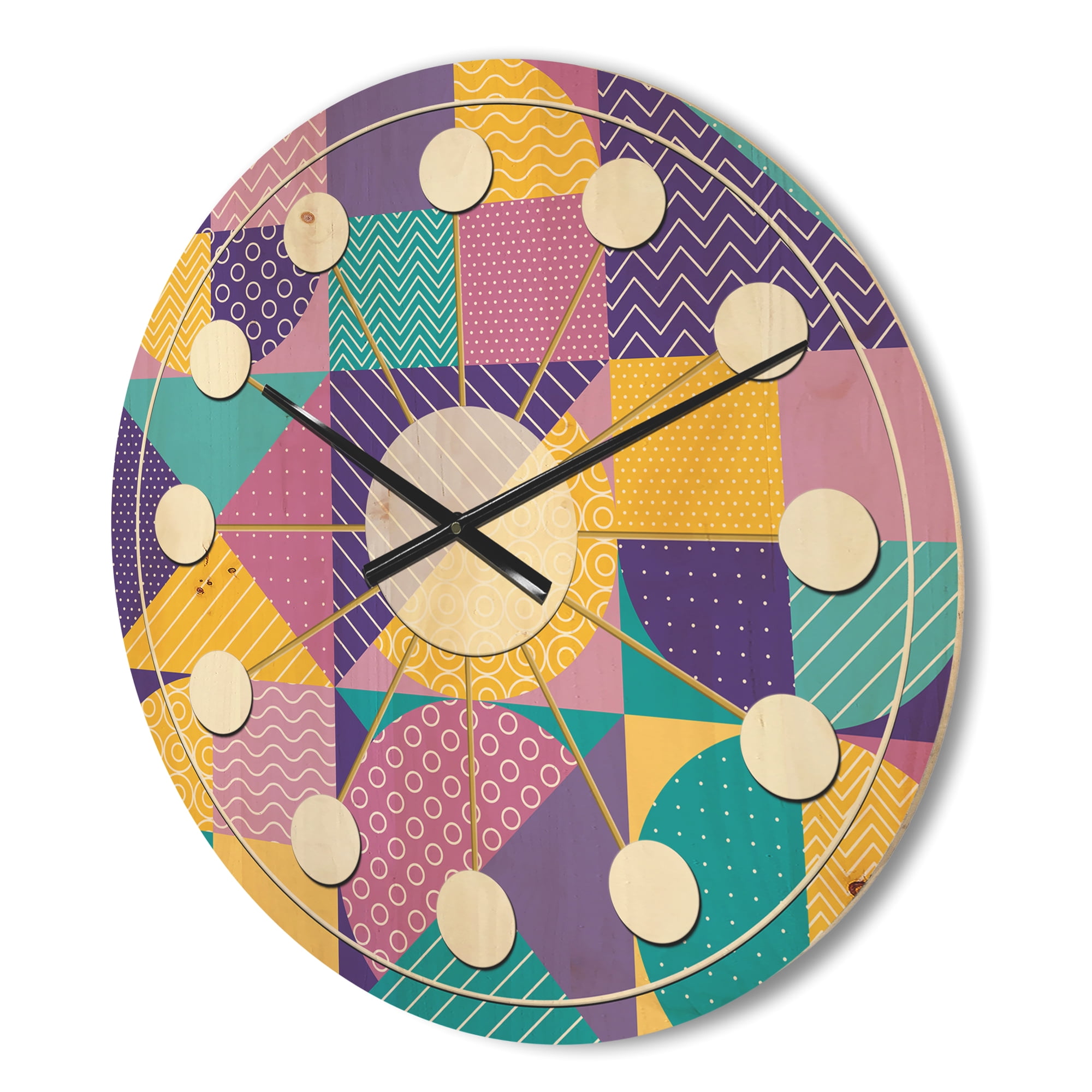 Designart 'Retro Geometrical Pastel Abstract I' Mid-Century Modern Wood Wall Clock