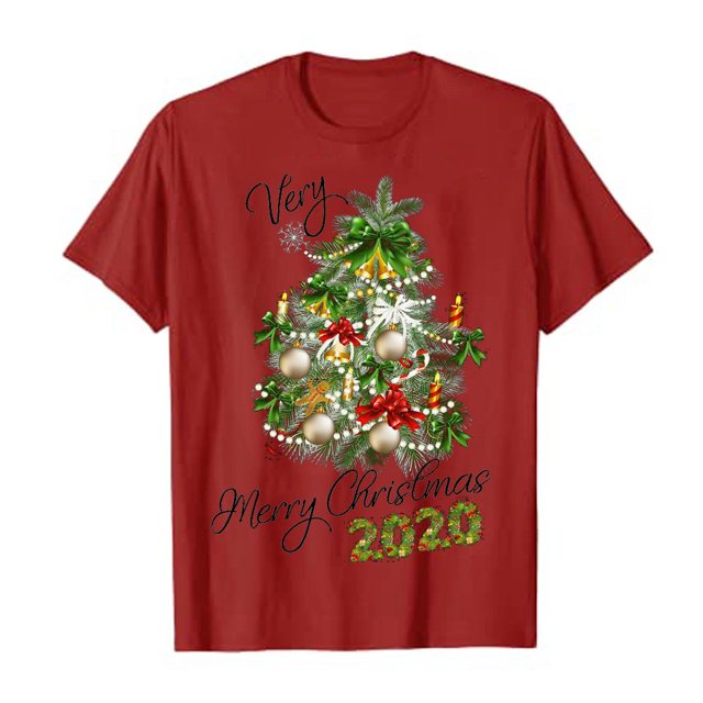 Camisas de Navidad Para Mujer, Manga Corta, Casual, Copo de Nieve de Papá Noel, Divertidas Camisetas Con Estampado Odeerbi ODB205453