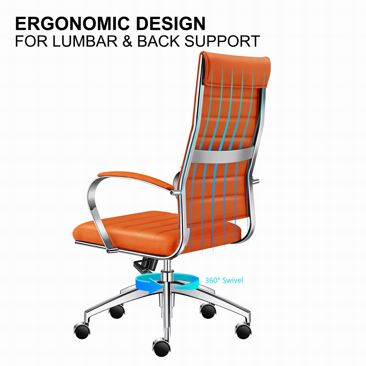 LUXMOD High Back Office Chair with Armrest, Orange Adjustable Swivel Chair in Durable Vegan Leather, Ergonomic Desk Chair for Extra Back & Lumbar Support –Orange