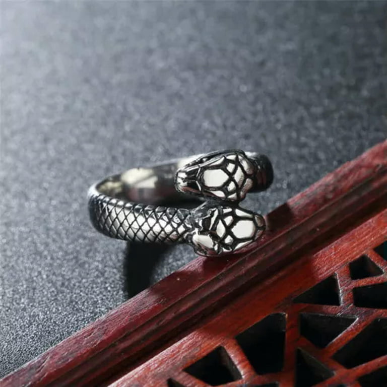 Men Women Double Snake Head Loop Animal Statement Stainless Steel