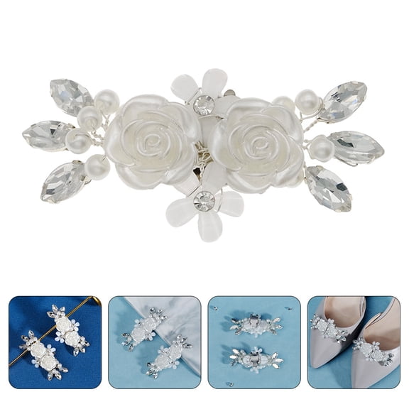 MOKKHNB 1 Pair White Removable Shoe Clips for Wedding and Evening Heels, Elegant Heel Accessories Embellishments