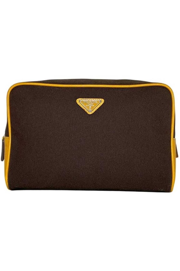Pre-Owned Prada pouch, clutch bag, brown/orange, canvas/leather, 113 PRADA