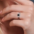 thumbnail image 5 of 10K White Gold Black Onyx White Moissanite and Lab Grown Diamond 3 Stone Bridal Engagement Wedding Ring Set for Women (0.87 Cttw, 5MM and 3MM Cushion Cut, Available in Size 5, 6, 7, 8, 9), 5 of 6