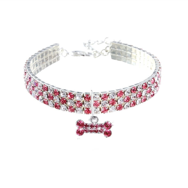1 Pce Collier pour Chat Chiot en Cristal, Colliers pour Animaux Bling en Strass Colliers pour Chien Pendentif à Paillettes Collier pour Chat Ajustable en Cristal Collier Élastique pour Animal, m, Rose