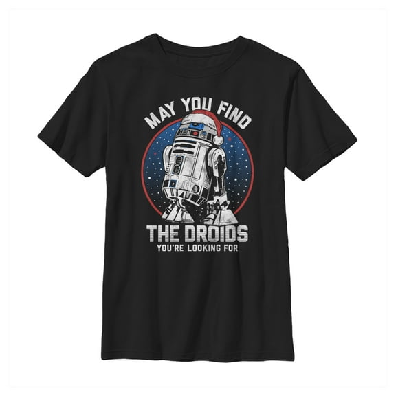 Boy's Star Wars Christmas May You Find the Droids  Graphic Tee Black X Large