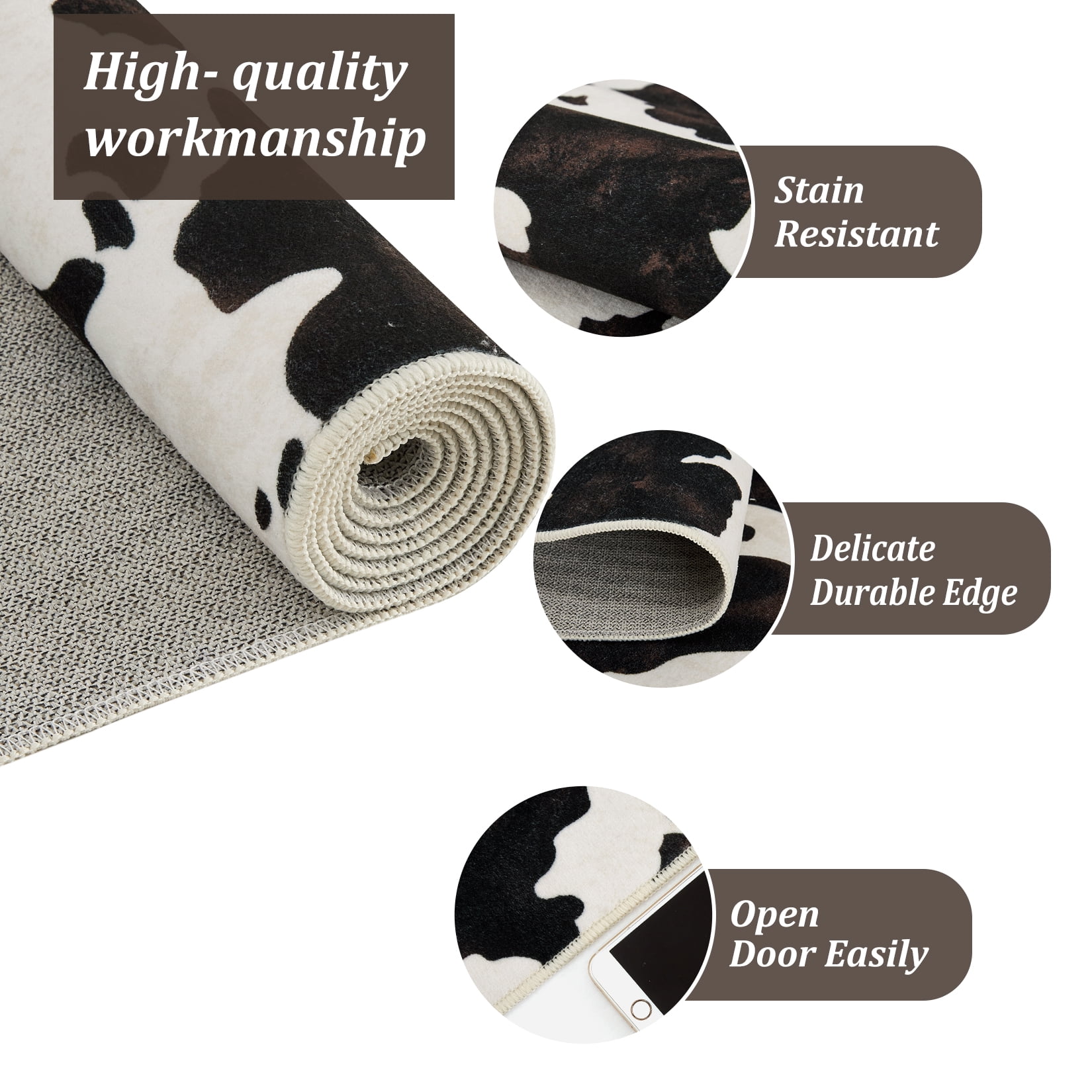 Tzou Cow Print Area Rugs 10' x 13' – Modern Washable Low Pile Throw Rug with Non-Slip Backing, Stain-Resistant Soft Floor Carpet for Living Room, Bedroom, Kitchen (Machine Washable)