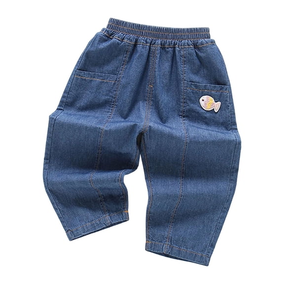 Shadoumai Girls Pure Denim Pants Summer Thin Straight Leg Long Trousers Casual Fashion Breathable