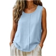 thumbnail image 3 of Loose Fit Tank Tops for Women Round Neck Fashionable Summer Linen Solid Color Sleeveless with Pleats Yoga Training Top, 3 of 7