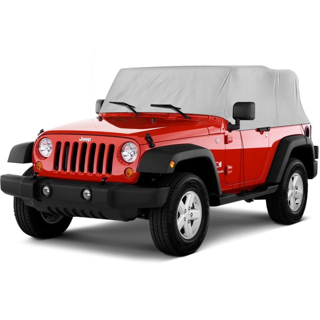 Housse de Voiture Cabine Respirante à 4 Couches NEH Compatible avec le Jeep Wrangler 2007-2018 (2 Portes) - Matériau Respirant, Protection contre les Rayons du Soleil et Housse de Rangement Résistante aux Intempéries, Gris