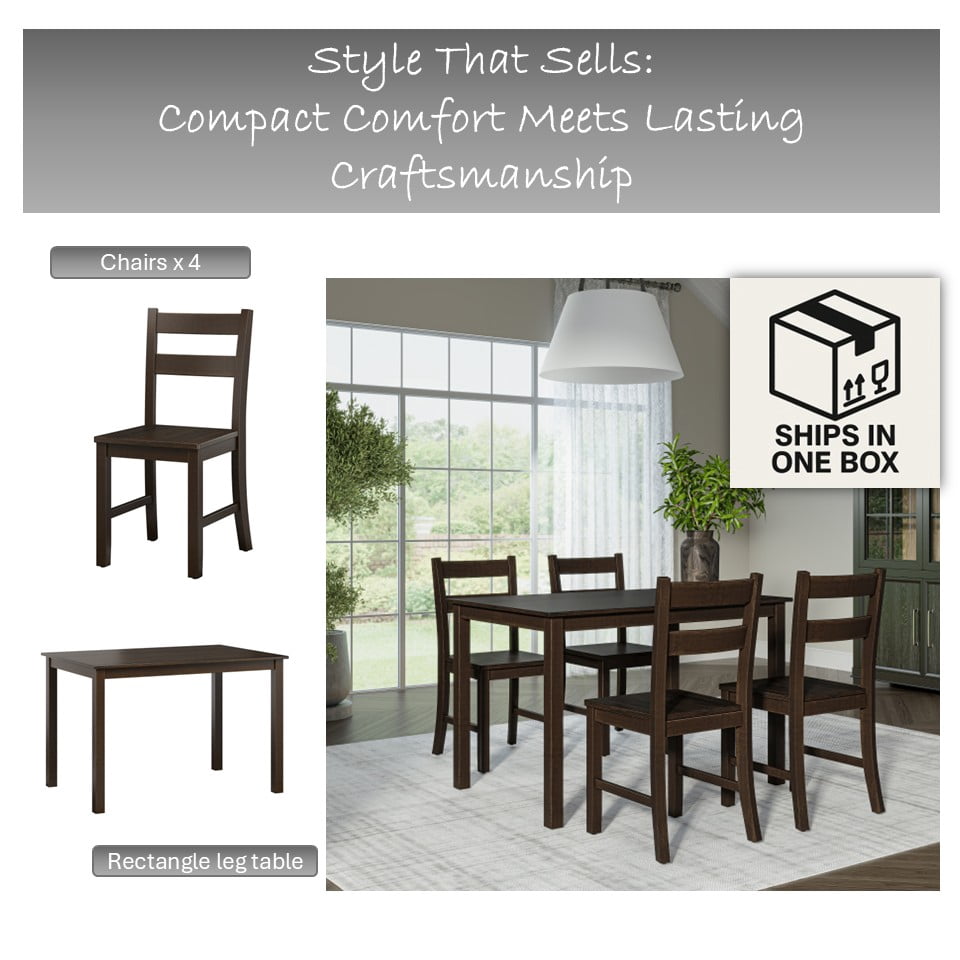 Mainstays Eastwood 5 Piece Wooden Dining Set, Dark Brown