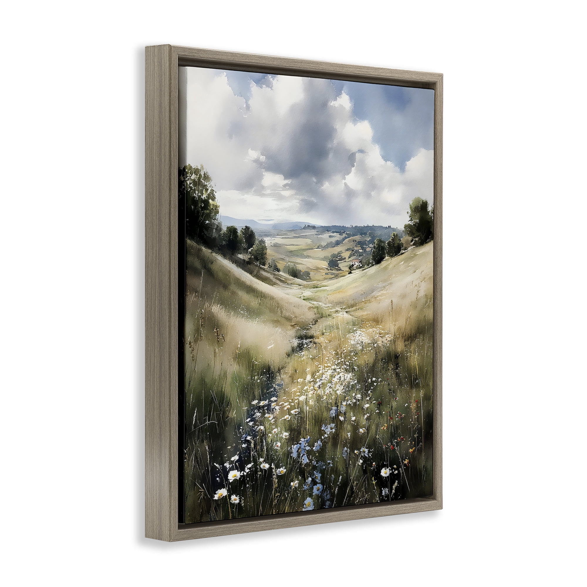 Stupell Industries Floral Valley of Wild Daisies Brown Framed Floater Canvas Wall Art, design by Franklyn Gregory