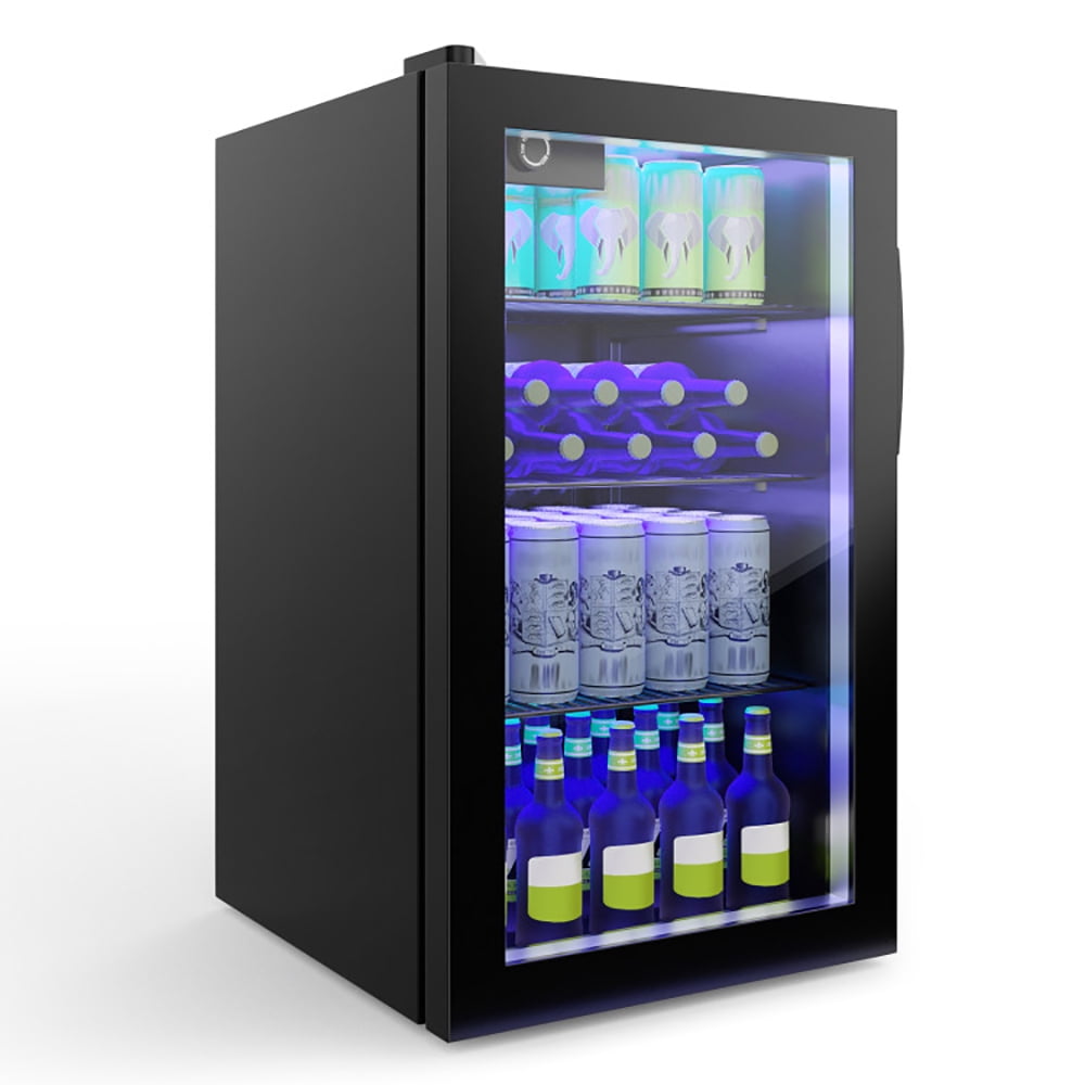 Spaco 120 Can Beverage Mini Refrigerator with Glass Door, Compact Refrigerator for Dorm, Office, Bedroom